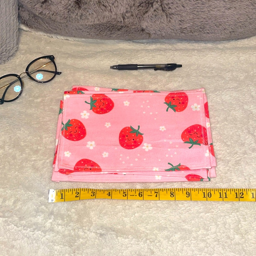 Hand Crafted REUSABLE Towels - Super Cute Strawberry - Approx 10”x6.5”